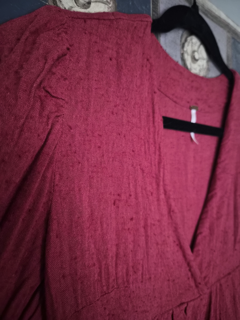 Free People Raspberry Textured V-Neck Peasant Tunic - Picture 3 of 6